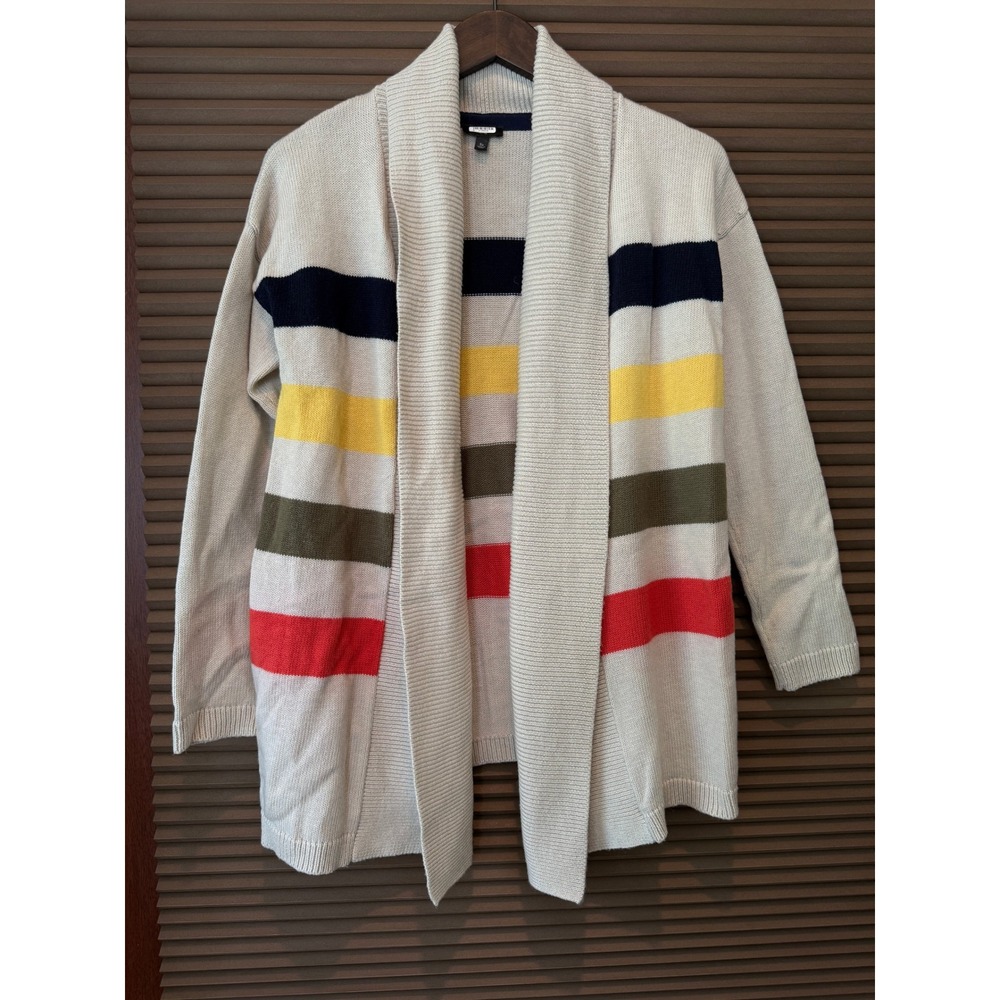J. Crew Lambswool Cardigan Womens SP Retro Multi Color Striped Open Front EUC